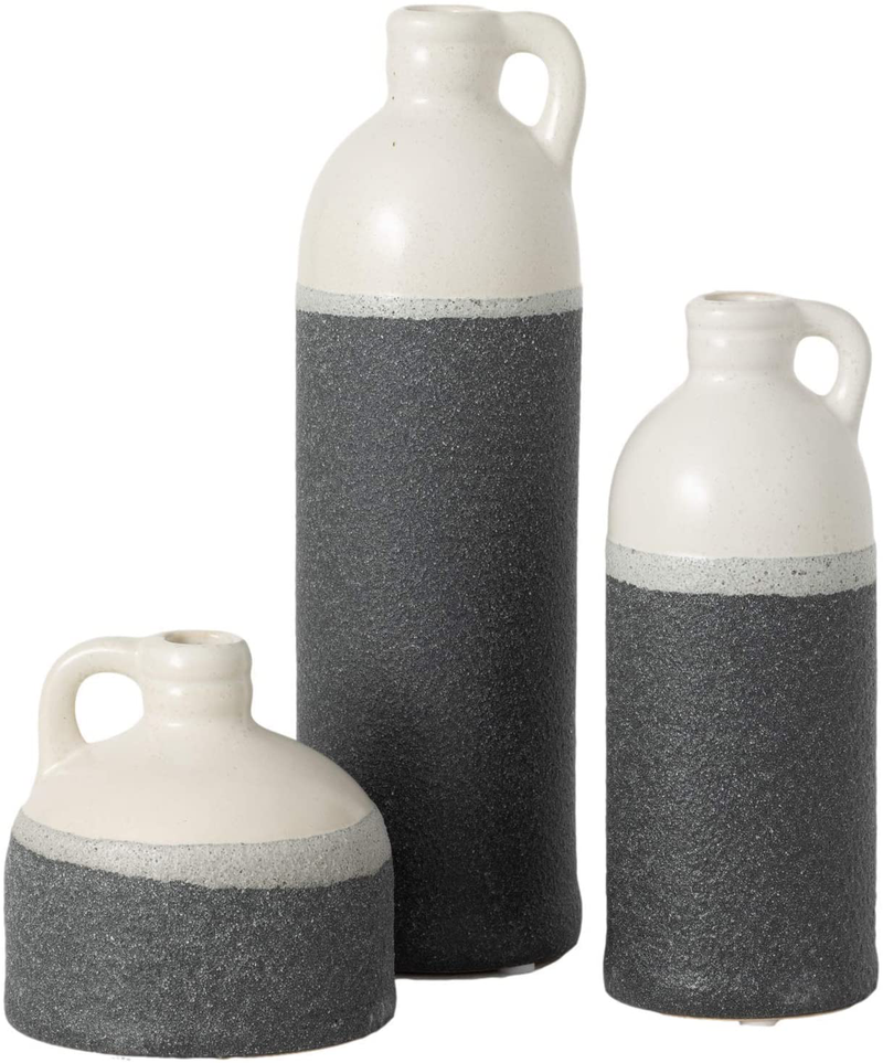 Sullivans Modern Farmhouse Distressed Two-Toned White Small Ceramic Jug Set of Three (3), 4, 7.5, 10” Tall, Crackled Finish Faux Floral Jugs, Distressed Decoration for Rustic Décor, Housewarming Gift Home & Garden > Decor > Vases Sullivans Two-toned  