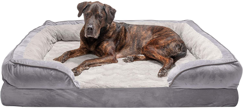 Furhaven Orthopedic, Cooling Gel, and Memory Foam Pet Beds for Small, Medium, and Large Dogs and Cats - Luxe Perfect Comfort Sofa Dog Bed, Performance Linen Sofa Dog Bed, and More Animals & Pet Supplies > Pet Supplies > Dog Supplies > Dog Beds Furhaven Velvet Waves Granite Gray Sofa Bed (Full Support Orthopedic Foam) Jumbo Plus (Pack of 1)
