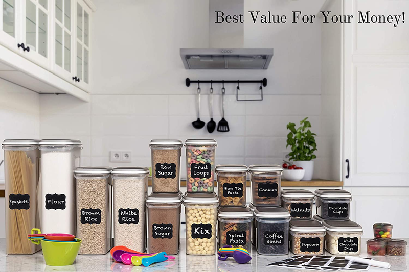 LARGEST Set of 52 Pc Food Storage Containers (26 Container Set) Shazo Airtight Dry Food Space Saver W Interchangeable Lid, 14 Measuring Cups + Spoons, Labels + Marker - One Lid Fits All - Reusable Home & Garden > Kitchen & Dining > Food Storage Shazo   
