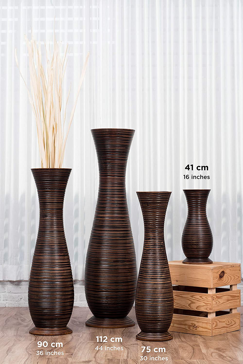LEEWADEE Large Floor Vase – Handmade Flower Holder Made of Wood, Sophisticated Vessel for Decorative Branches and Dried Flowers, 30 inches, Brown Home & Garden > Decor > Vases LEEWADEE   
