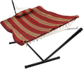 Sunnydaze Cotton Rope Freestanding Hammock with 12 Foot Portable Steel Stand and Spreader Bar, Pad and Pillow Included, Tropical Orange Home & Garden > Lawn & Garden > Outdoor Living > Hammocks Sunnydaze Awning Stripe  
