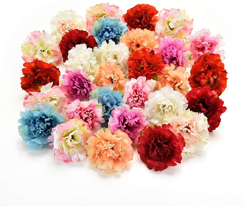 Fake flower heads in Bulk Wholesale for Crafts Peony Flower Head Silk Artificial Flowers for Wedding Decoration DIY Party Home Decor Decorative Wreath Fake Flowers 30 Pieces 4.5cm (Colorful) Home & Garden > Plants > Flowers Fake flower heads   