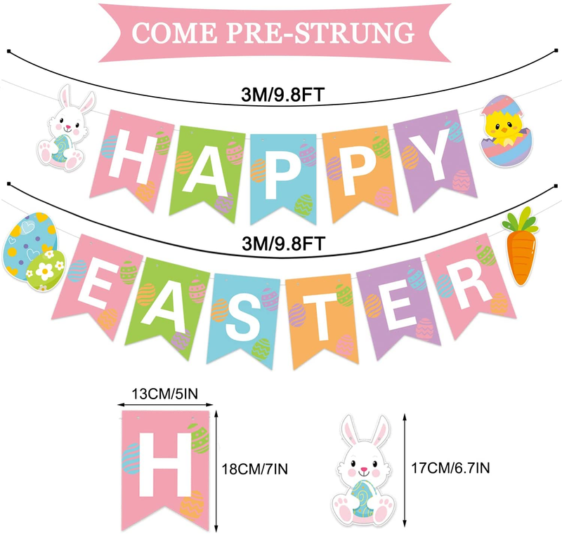 JOZON Happy Easter Banner Colorful Easter Bunting Banner Garland with Bunny Easter Eggs Chick Carrot Signs Spring Easter Party Decorations for Mantle Fireplace Home & Garden > Decor > Seasonal & Holiday Decorations JOZON   