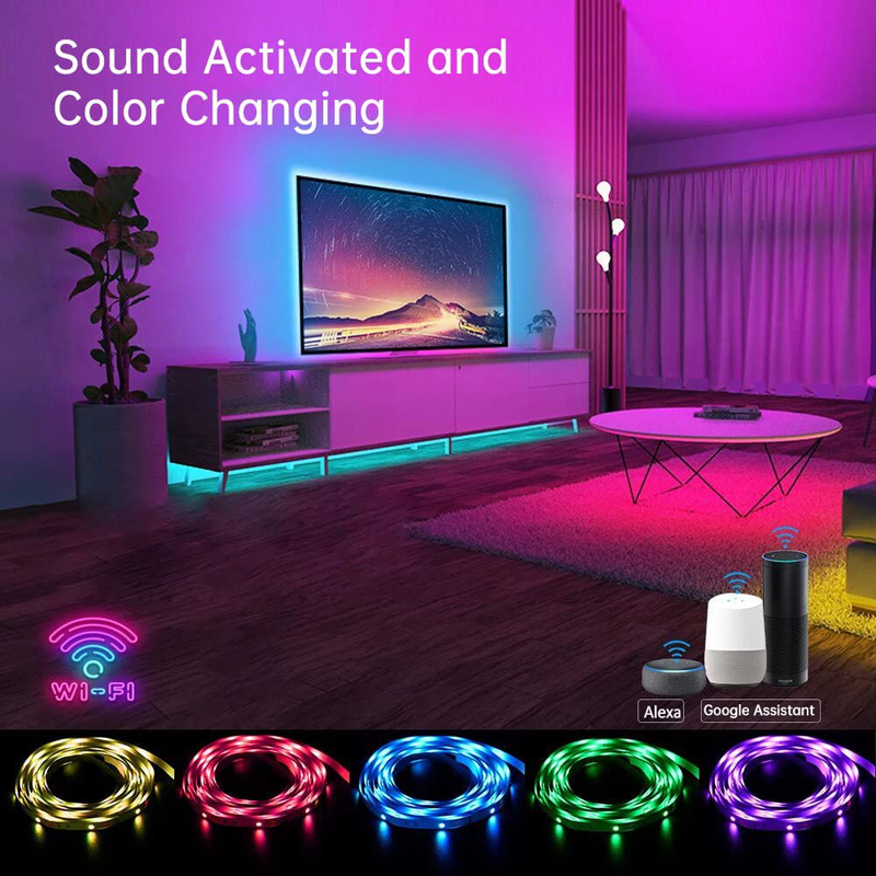 Hyrion 50Ft Smart Led Strip Lights for Bedroom, Sound Activated Color Changing with Alexa and Google, Music Sync RGB Led Lights with App Controlled for Room Decoration(2 Rolls of 25Ft) Home & Garden > Decor > Seasonal & Holiday Decorations hyrion   