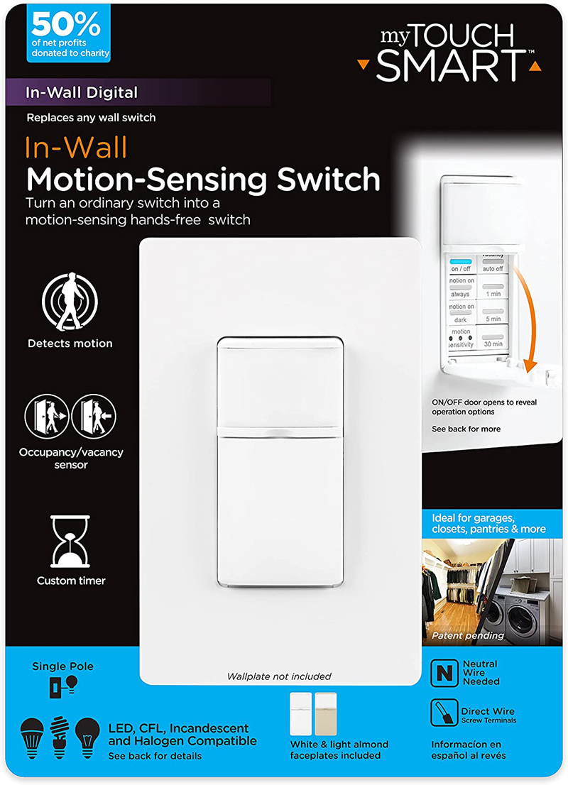 myTouchSmart 24-Hour in-Wall Digital Timer, 4 Programmable Easy On/Off Buttons, Daily Cycle, Simple Setup, Battery Backup, for Indoor/Outdoor Lights, Fans, 26893, 1, 2 Custom On/Off Home & Garden > Lighting Accessories > Lighting Timers myTouchSmart Motion Activated  