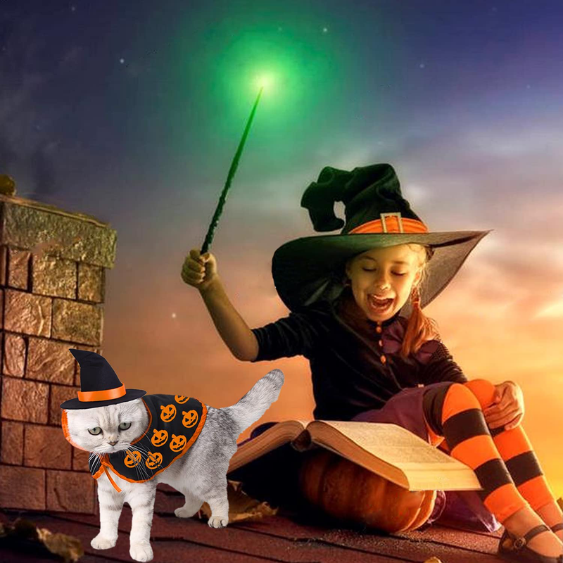 Halloween Cat Pet Wizard Costume Cats Small Dogs Clothes Outfit Witch Cape with Hats Pets Costume Apparel for Kitten Puppy for Birthday Cosplay Halloween Eve Party Animals & Pet Supplies > Pet Supplies > Cat Supplies > Cat Apparel LOLIPOUP   