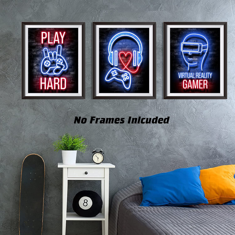Neon Gaming Posters, Video Game Prints Wall Art, Video Game Room Decor for Boys, Funny Gaming Canvas Posters for Teens Bedroom Kids Boys Room Decoration, Gifts for Gamers, Set of 6-(8”X10” Unframed) Home & Garden > Decor > Artwork > Posters, Prints, & Visual Artwork NIIORTY   