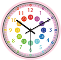 IPOUF Kids Wall Clock Telling Time Teaching Clock for Kids Room, Homeschool, Classroom, Silent Educational Wall Clock,(12inch, White Frame) Home & Garden > Decor > Clocks > Wall Clocks CHIAE Pink Frame 12inch 