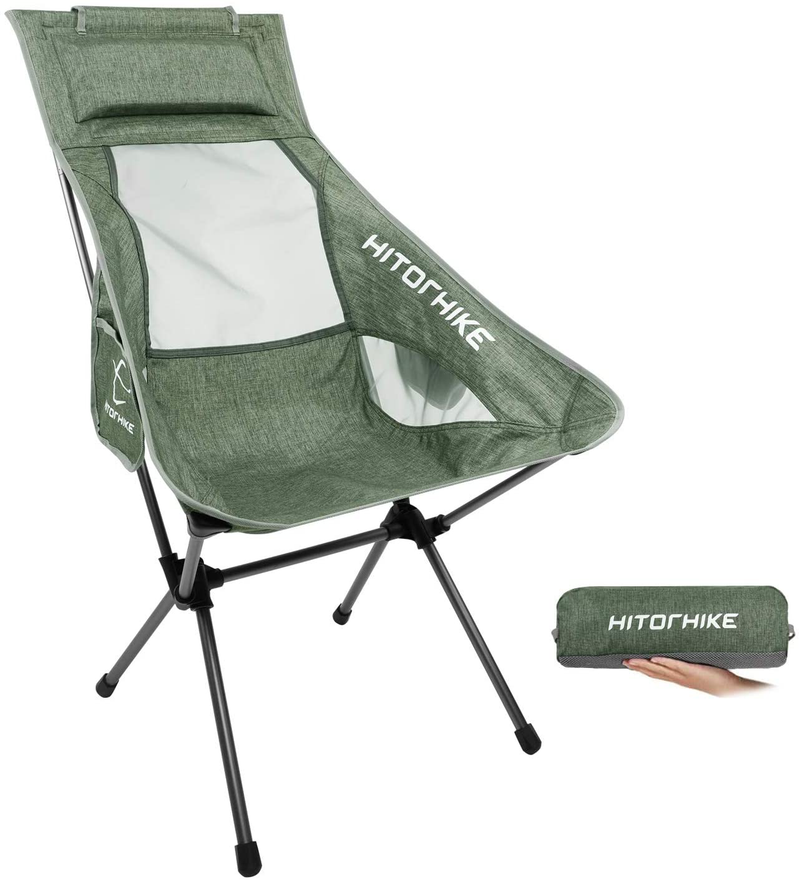 Hitorhike Camping Chair with Nylon Mesh and Comfortable Headrest Ultralight High Back Folding Camp Chair Portable Compact for Camping, Hiking, Backpacking, Picnic, Festival, Family Road Trip Sporting Goods > Outdoor Recreation > Camping & Hiking > Camp Furniture HITORHIKE Green  