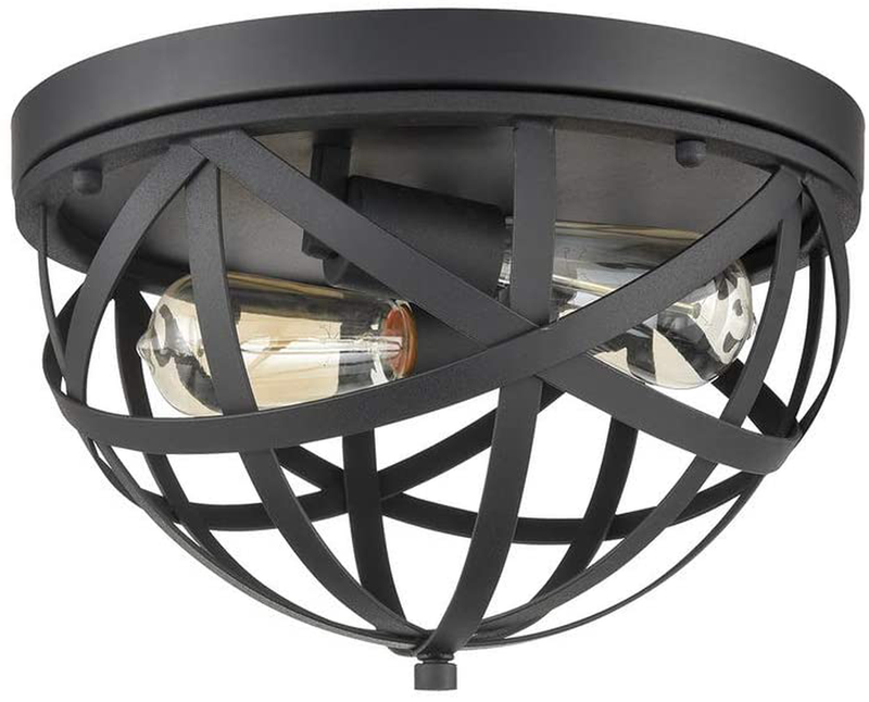 CLAXY Industrial Flush Mount Ceiling Light Black Dome Cage Light Fixture