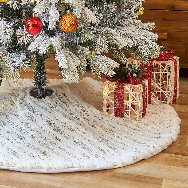 MTSCE Christmas Tree Skirt Decorations,Gold Stamping Faux Fur Tree Skirt, for Christmas Holiday Party Decoration Ornaments (48 Inches)