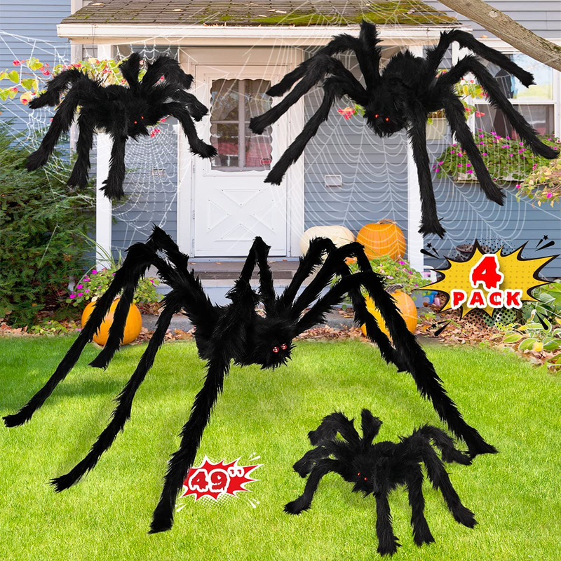 LOVKIZ Halloween Spider Decorations, 4 Pack Realistic Giant Spider Outdoor Halloween Decorations, Scary Fake Spiders Sets Halloween Decor for Indoor, and House Front Porch Lawn Yard (49", 30", 20", 20") Arts & Entertainment > Party & Celebration > Party Supplies LOVKIZ Default Title  