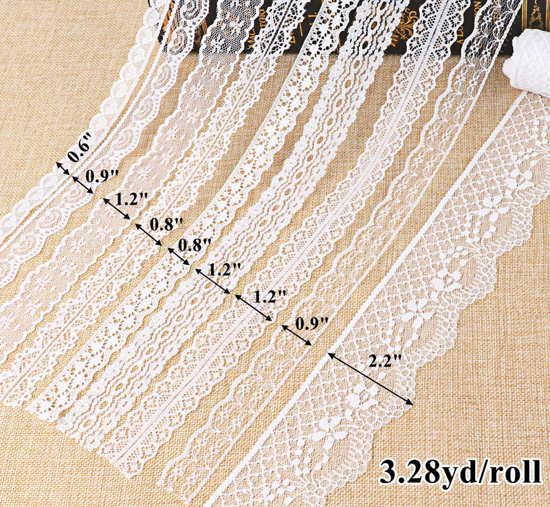 ilauke White Lace Ribbon 14 Rolls Lace Trims 0.6 to 2.1 inch Cream Lace with Assorted Pattern for Sewing and Crafts, 3.28 Yards Each