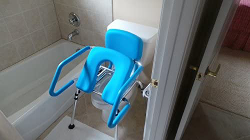 Gentleboost Uplift Assist Commode and Shower Chair with Integrated Toilet Safety Rail. Self-Powered Uplift Seat for Use as Commode, over a Toilet or as a Shower Chair.