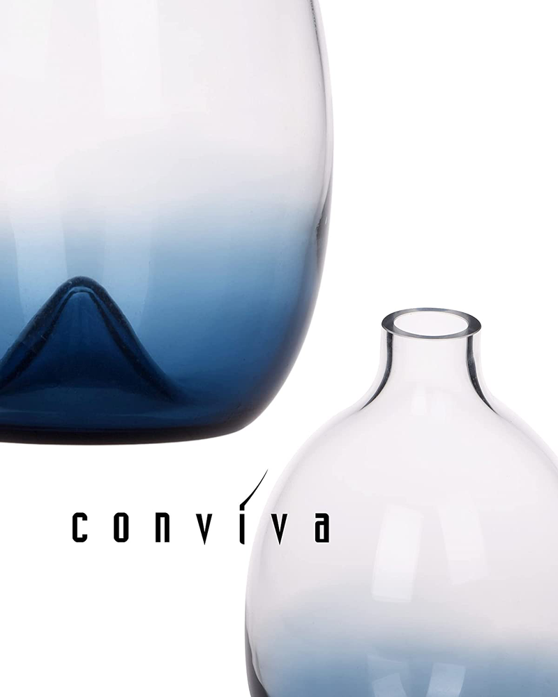 CONVIVA Glass Vases for Flowers Hand Blown Centerpiece with Graded Color Modern Blue Vase for Home Decor Kitchen Living Room Tabletop,Office Decoration Wedding Party 9.4 inch H Home & Garden > Decor > Vases CONVIVA   