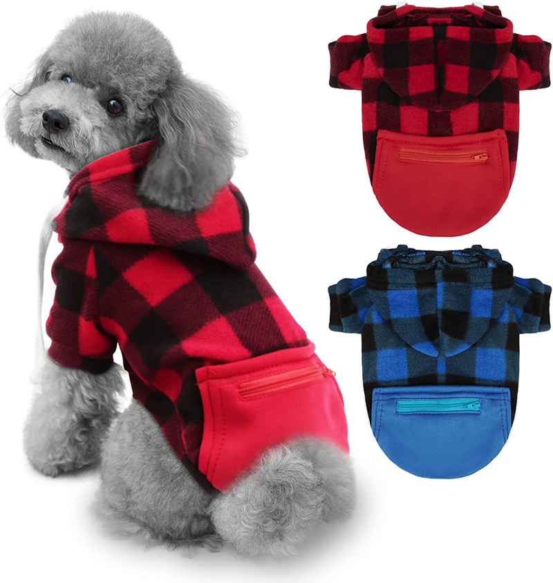 Rypet 2 Packs Plaid Dog Hoodie Sweatshirt Sweater for Dogs Pet Clothes with Hat and Pocket Warm Puppy Sweater for Small Dogs Girl & Boy Animals & Pet Supplies > Pet Supplies > Dog Supplies > Dog Apparel Rypet S(Chest: 13.8", Back: 9.8")  