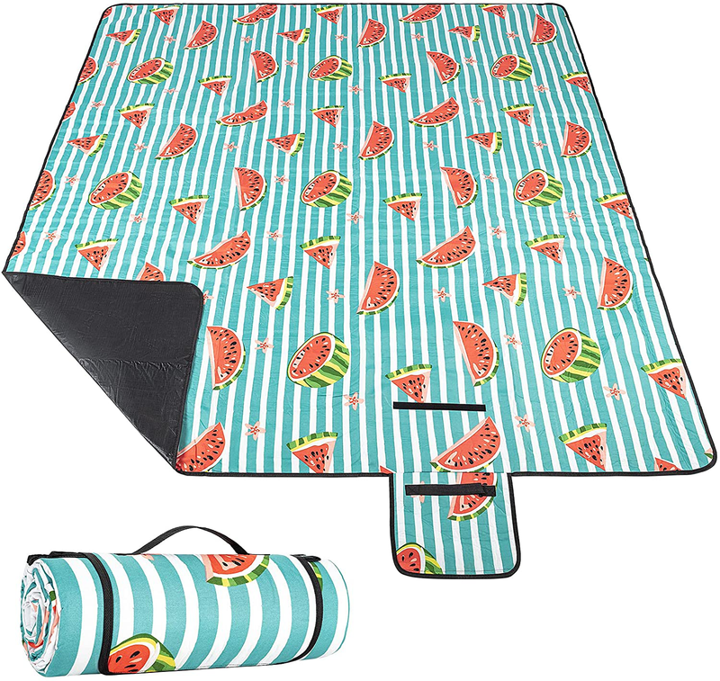 RUPUMPACK Extra Large 80''x80'' Picnic Blanket Waterproof Sandproof Beach Blanket Portable Outdoor Mat for Camping Hiking on Grass (Watermelon) Home & Garden > Lawn & Garden > Outdoor Living > Outdoor Blankets > Picnic Blankets RUPUMPACK Watermelon  