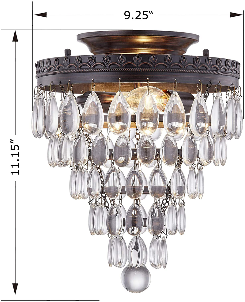 Gruenlich Semi Flush Mount for Outdoor and Indoor, K9 Crystal Ceiling Light Fixture with 2 Light E12 Base, Metal Housing with Oil Rubbed Bronze Finish (Bulb Not Included) Home & Garden > Lighting > Lighting Fixtures > Ceiling Light Fixtures KOL DEALS   