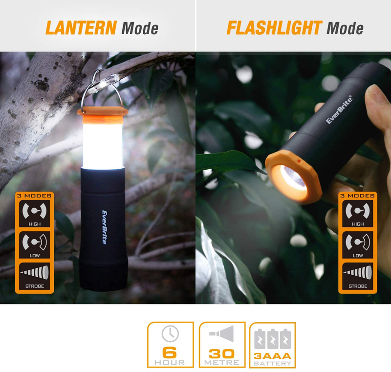 EverBrite 2-in-1 Mini Lanterns and Flashlights with 3 Modes, 2 Pack Portable Outdoor LED Zoomable Torches, AAA Batteries Included - for Hurricane Supplie Camping, Hiking, Night Walking, Emergency