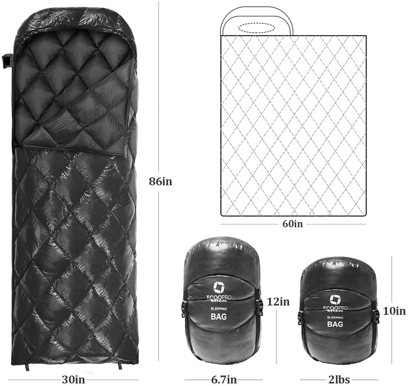 ECOOPRO down Sleeping Bag, 32 Degree F 800 Fill Power Cold Weather Sleeping Bag - Ultralight Compact Portable Waterproof Camping Sleeping Bag with Compression Sack for Adults, Teen, Kids Sporting Goods > Outdoor Recreation > Camping & Hiking > Sleeping Bags ECOOPRO   
