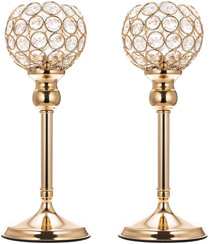ManChDa Valentines Gift Gold Crystal Spherical Candle Holders Sets of 2 Wedding Table Centerpieces for Birthday Anniversary Celebration Modern Decoration (Large, 15.8") Home & Garden > Decor > Home Fragrance Accessories > Candle Holders ManChDa Gold Small, 11.8" 