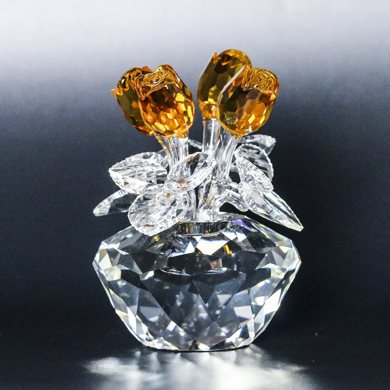H&D Spring Bouquet Crystal Glass Flowers Yellow Rose Figurine Ornament Gift-Boxed Home & Garden > Decor > Vases H&D   