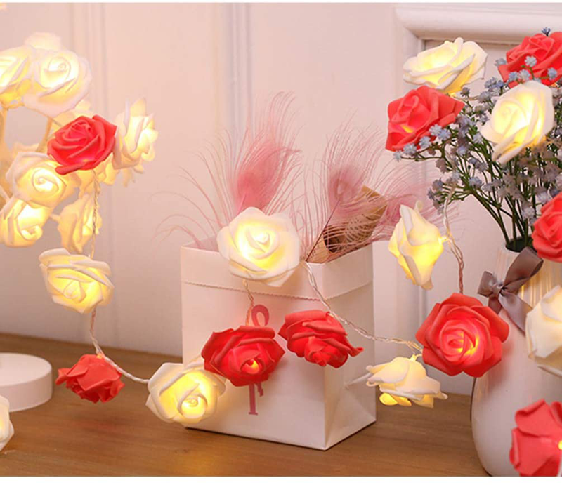 Indoor String Red Rose Lights, 20 Led Battery Operated Flower Hanging Lights for Valentine'S Day Wedding Anniversary Spring Party Decorations, Teen Girls Bedroom Decor, Gift Idea (Red + White) Home & Garden > Decor > Seasonal & Holiday Decorations Alodidae Red + White  