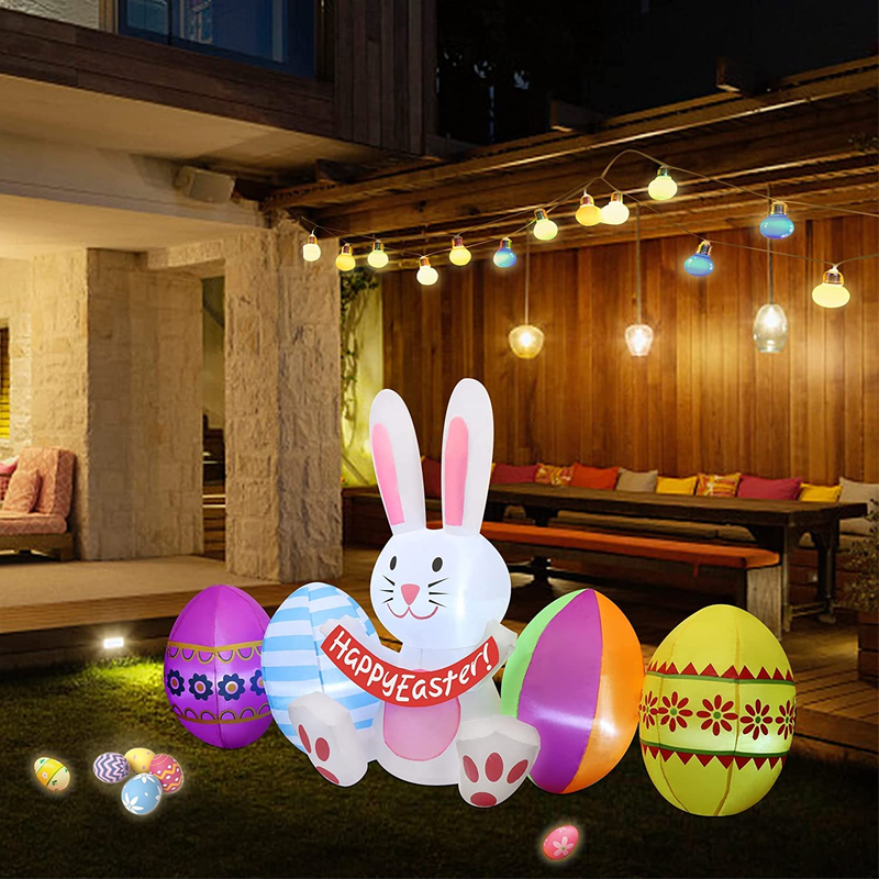 DR.DUDU 7 FT Long Easter Inflatable Bunny with Eggs, Happy Easter Inflatable Decorations, Easter Bunny Blow up for Outdoor Garden Yard Lawn Holiday Party (Bunny) Home & Garden > Decor > Seasonal & Holiday Decorations DR.DUDU   