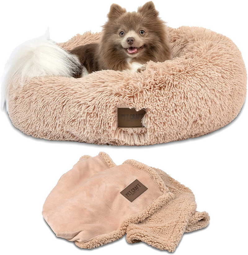 Pet Craft Supply Ultra Plush Calming Anti-Anxiety Pet Bed - Includes Super Soft Comfort Blanket - Great Medium Dog Bed Small Dog Bed Cat Bed Puppy Bed Animals & Pet Supplies > Pet Supplies > Dog Supplies > Dog Beds Pet Craft Supply Medium (24 in x 24 in)  
