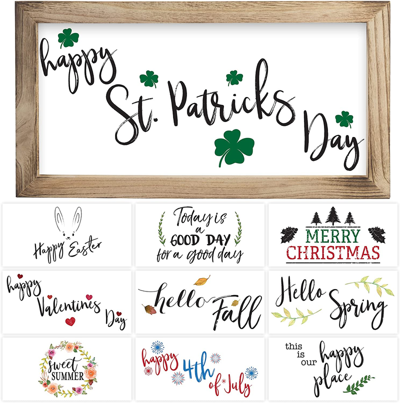 Farmhouse Wall Decor Signs for St Patricks Day and Easter Decor with Interchangeable Sayings - Rustic 9X17” Wood Picture Frame with 10 Designs - Easy to Hang Indoor Decorations for Your Home