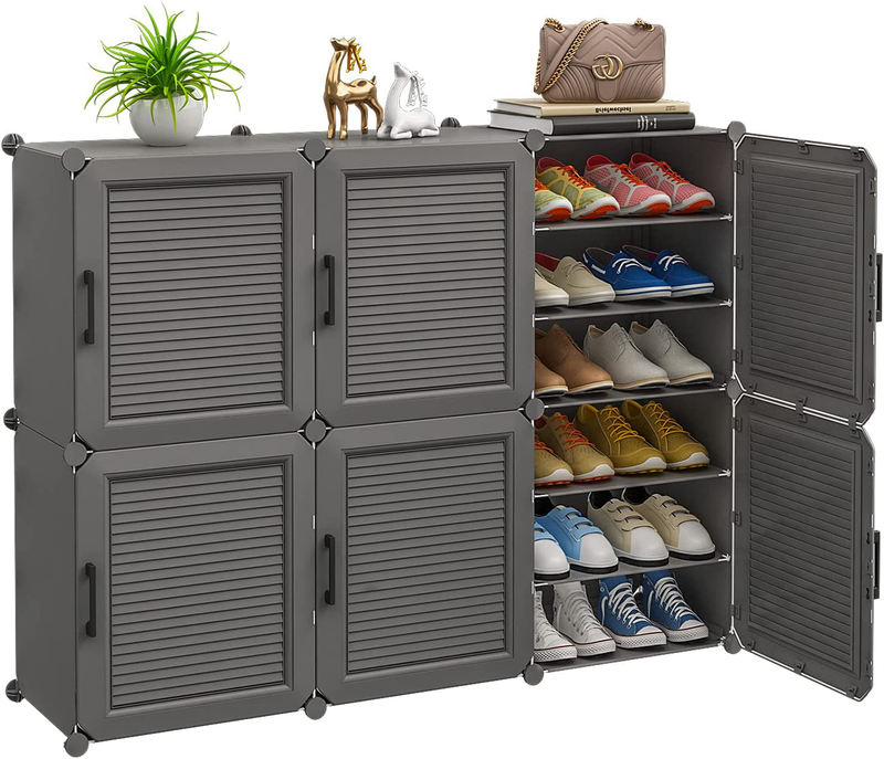 MAGINELS Portable Shoe Rack, 36 Pair DIY Shoe Storage Shelf Organizer, Plastic Shoe Organizer for Entryway, Shoe Cabinet with Doors, White, 6 Doors