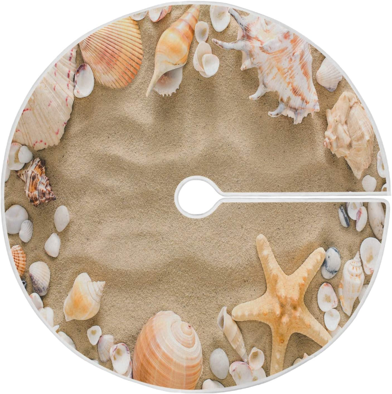Dussdil Halloween Pumpkin Witch Christmas Tree Skirt 35.4 in Ghost Halloween Tree Skirts Holiday Party Floor Door Mat Rug Decorations for Indoor Outdoor Home Office Ornaments Home & Garden > Decor > Seasonal & Holiday Decorations > Christmas Tree Skirts Dussdil Seashells Starfish 35.4 inches 