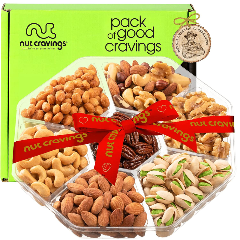 Nuts Gift Basket in Red Box (7 Piece Set, 1 LB) Valetines Day 2022 Idea Food Arrangement Platter, Birthday Care Package Variety, Healthy Kosher Snack Tray for Adults Women Men Prime Home & Garden > Decor > Seasonal & Holiday Decorations Nut Cravings B - Large Gift Basket  