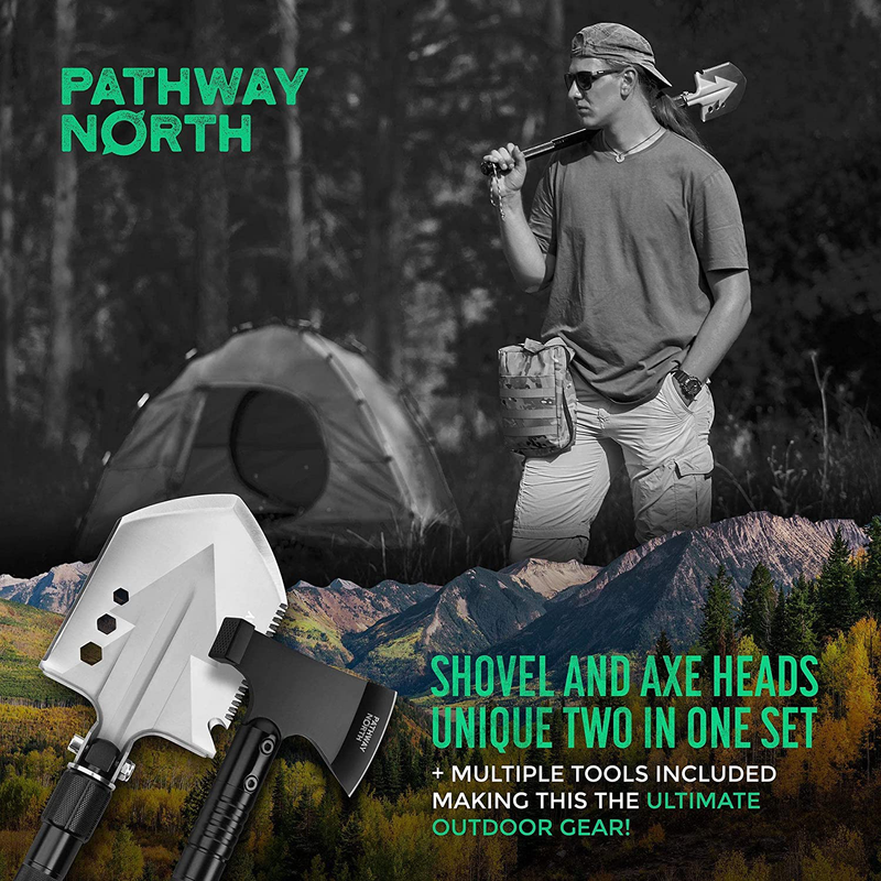 Pathway North Survival Shovel and Camping Axe Stainless Steel Multi-Tool and Survival Hatchet – Equipment for Outdoor, Hiking, Hunting, Emergency, Backpacking (Black) Sporting Goods > Outdoor Recreation > Camping & Hiking > Camping Tools PATHWAY NORTH   