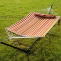 Hammock with Stands 2 Person Heavy Duty 450 Pounds Capacity with Bamboo Spreader Bar,Pad ,Pillow and Cup Holder Included for Outdoor Patio,Deck,Yard(Blue Stripe) Home & Garden > Lawn & Garden > Outdoor Living > Hammocks CharaVector T Red  