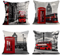 Emvency Set of 4 Linen Throw Pillow Covers 18X18 Inches Home Decorative Cushion Red London Street Bus Telephone Booth Big Ben Pillow Cases Square Pillocases for Bed Sofa Home & Garden > Decor > Chair & Sofa Cushions Emvency London  