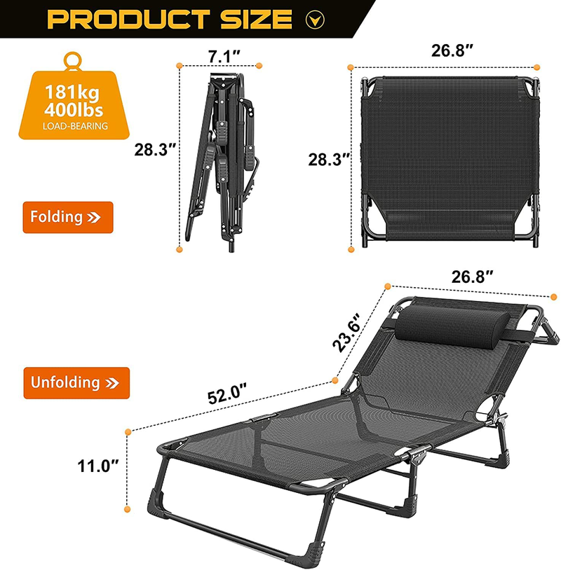 Portable Folding Camping Cot, Adjustable 4-Position Adults Reclining Folding Chaise with Pillow, Outdoor Portable Folding Lounge Chair Sleeping Cots Bed, Perfect for Camping, Pool, Beach, Patio Sporting Goods > Outdoor Recreation > Camping & Hiking > Camp Furniture LILYPELLE   