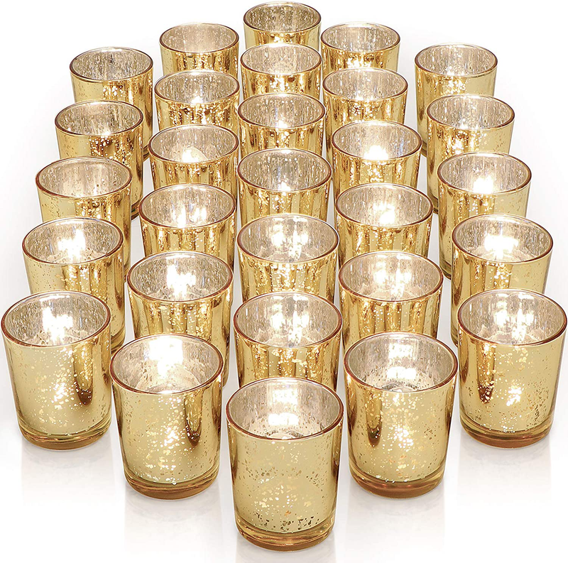 Letine Gold Votive Candle Holders Set of 36 - Speckled Mercury Gold Glass Candle Holder Bulk - Ideal for Wedding Centerpieces , Party Supplies , Home Decor Home & Garden > Decor > Home Fragrance Accessories > Candle Holders Letine Gold  