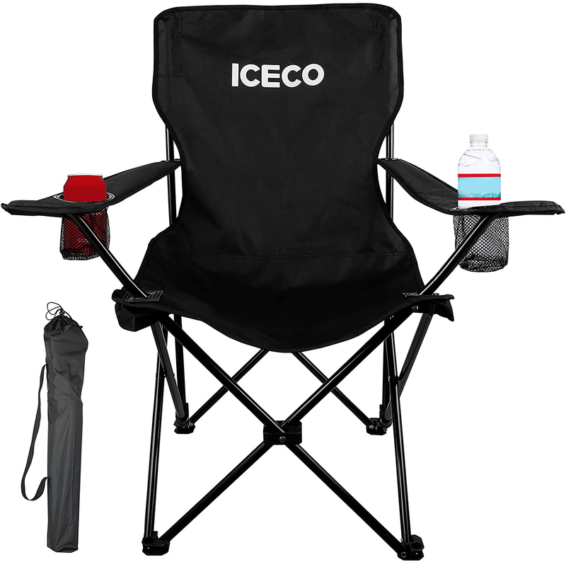 ICECO Camping Chairs for Adult, Ultralight Folding Chairs for Outside, Portable Chairs Compact with Double Cup Holders Carrying Bag for Fishing Hiking BBQ Picnic Festival Sporting Goods > Outdoor Recreation > Camping & Hiking > Camp Furniture ICECO Black-1pack  