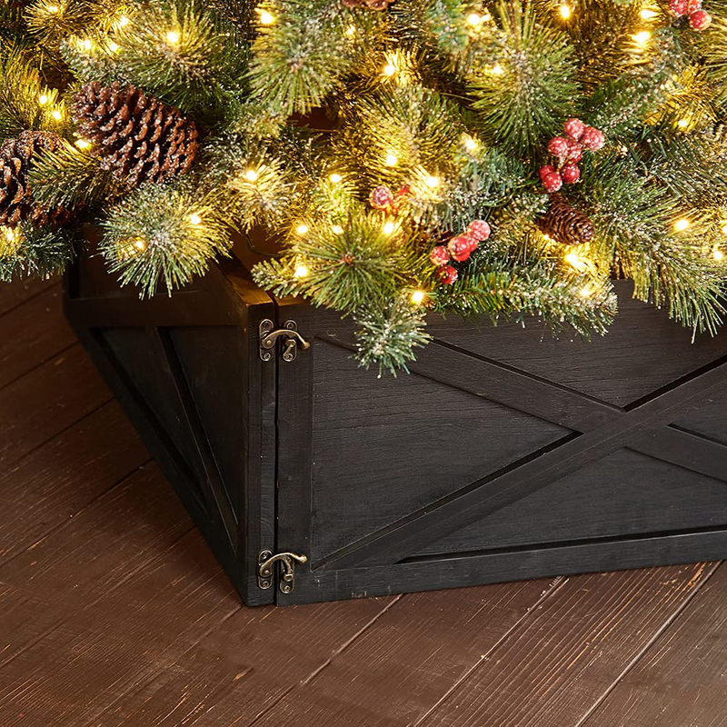 glitzhome Washed Black Wooden Tree Collar Tree Stand Cover Christmas Tree Skirt Tree Box, 26" L X 26" W Home & Garden > Decor > Seasonal & Holiday Decorations > Christmas Tree Skirts Glitzhome   