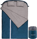 Double Sleeping Bags for Adults 3 Season Warm Cold Weather for Family Camping, Backpacking or Hiking, 2 Peason Outdoor Waterproof Lightweight Sleeping Bag with Pillow, Compression Sack Included Sporting Goods > Outdoor Recreation > Camping & Hiking > Sleeping Bags Eackrola Sea Blue-Polyester Use Above 46℉ 