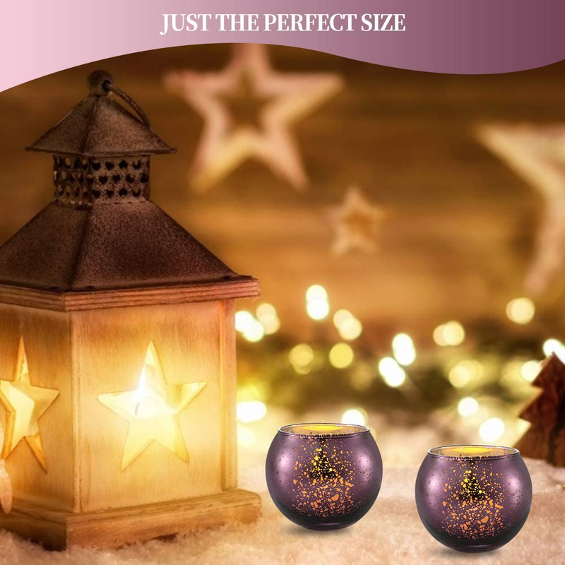 DerBlue 16Pcs Round Mercury Glass Votive Candle Holders for Wedding Centerpieces, Valentines Dinner, Garden Tub and Any Theme Events (Purple) Home & Garden > Decor > Home Fragrance Accessories > Candle Holders DerBlue   