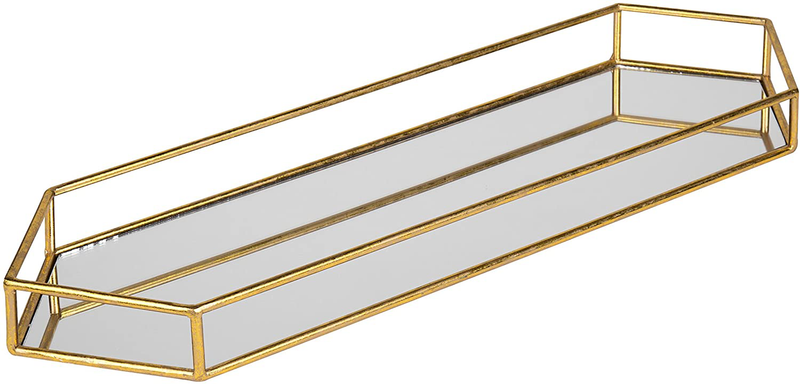 Kate and Laurel Felicia 26x8 Narrow Metal Mirrored Tray, Gold Home & Garden > Decor > Decorative Trays Kate and Laurel Gold  