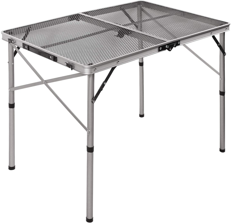 REDCAMP Folding Portable Grill Table for Camping, Lightweight Aluminum Metal Grill Stand Table for outside Cooking Outdoor BBQ RV Picnic, Easy to Assemble with Adjustable Height Legs, Silver/Champagne Sporting Goods > Outdoor Recreation > Camping & Hiking > Camp Furniture REDCAMP Silver-3 Feet  