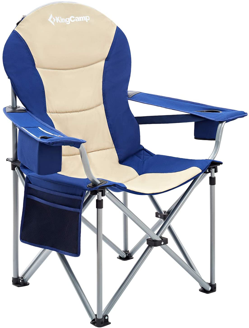 Kingcamp Camping Chair with Lumbar Back Support, Padded Folding Chair with Cooler, Armrest, Cup Holder, Oversized Quad Camp Chair Heavy Duty, Supports 350 Lbs Sporting Goods > Outdoor Recreation > Camping & Hiking > Camp Furniture KingCamp Beige-1 pack  