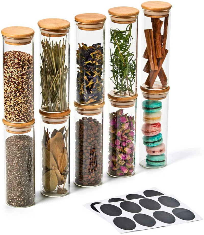 EZOWare 10 Bottles Glass Jar Set, Extra Small Air Tight Canister Storage Containers with Natural Bamboo Lids and Chalkboard Labels for Kitchen Spices, Bathroom, Party Favors (70ml / 2.4oz.) Home & Garden > Decor > Decorative Jars EZOWare 300ML / 10oz  