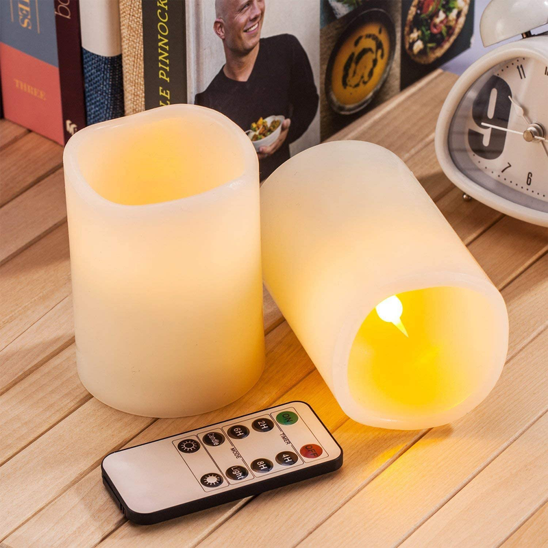 Eloer Flameless Candles Battery Operated Pillars 12-Pack Ivory Drip-Less Real Wax Candles Included 2 Remotes Cycling 24 Hours Timer, 3" Diameter X 4" High Home & Garden > Decor > Home Fragrances > Candles Eloer   