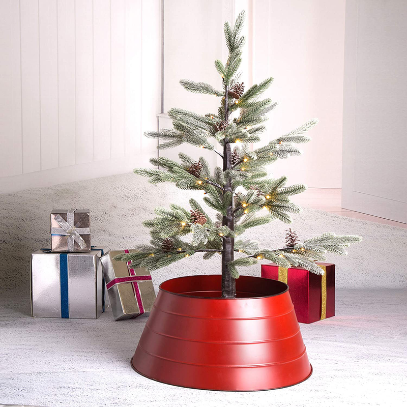 Glitzhome Galvanized Metal Christmas Tree Collar Decorations, 22" D, Red Home & Garden > Decor > Seasonal & Holiday Decorations > Christmas Tree Stands Glitzhome   