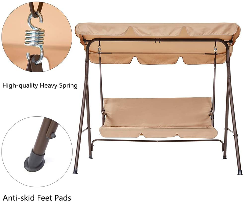 SUPERJARE 3 Person Outdoor Converting Patio Swing, Porch Swing with Adjustable and Weatherproof Tilt Canopy, Heavy Duty Hammock - Tan Home & Garden > Lawn & Garden > Outdoor Living > Porch Swings SUPERJARE   