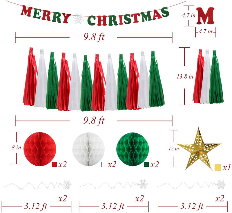Christmas Party Decorations, Merry Christmas Banner, Snowflake Hanging Swirls, Paper Honeycomb Balls, Hollow Star Lantern, Tissue Tassel Garland Anniversary Birthday New Year Party Supplies Home & Garden > Decor > Seasonal & Holiday Decorations& Garden > Decor > Seasonal & Holiday Decorations ADLKGG   